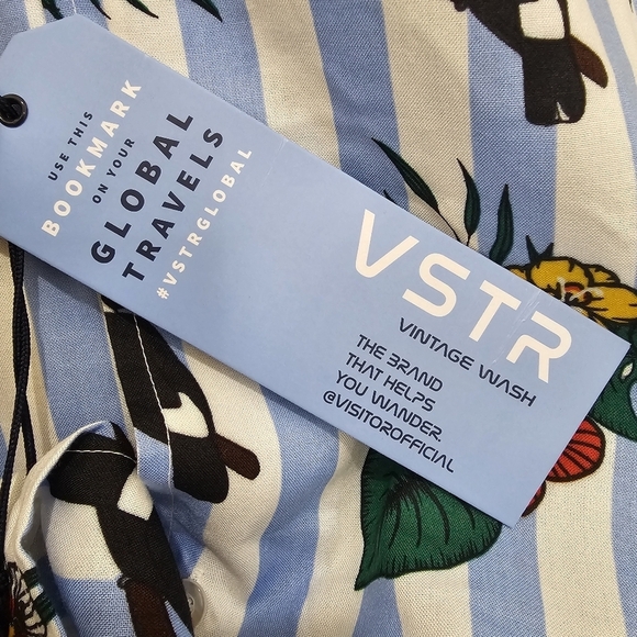 VSTR Toucan Play At That Game Tropical Floral Stripe Print Button Down Size L - Picture 14 of 16